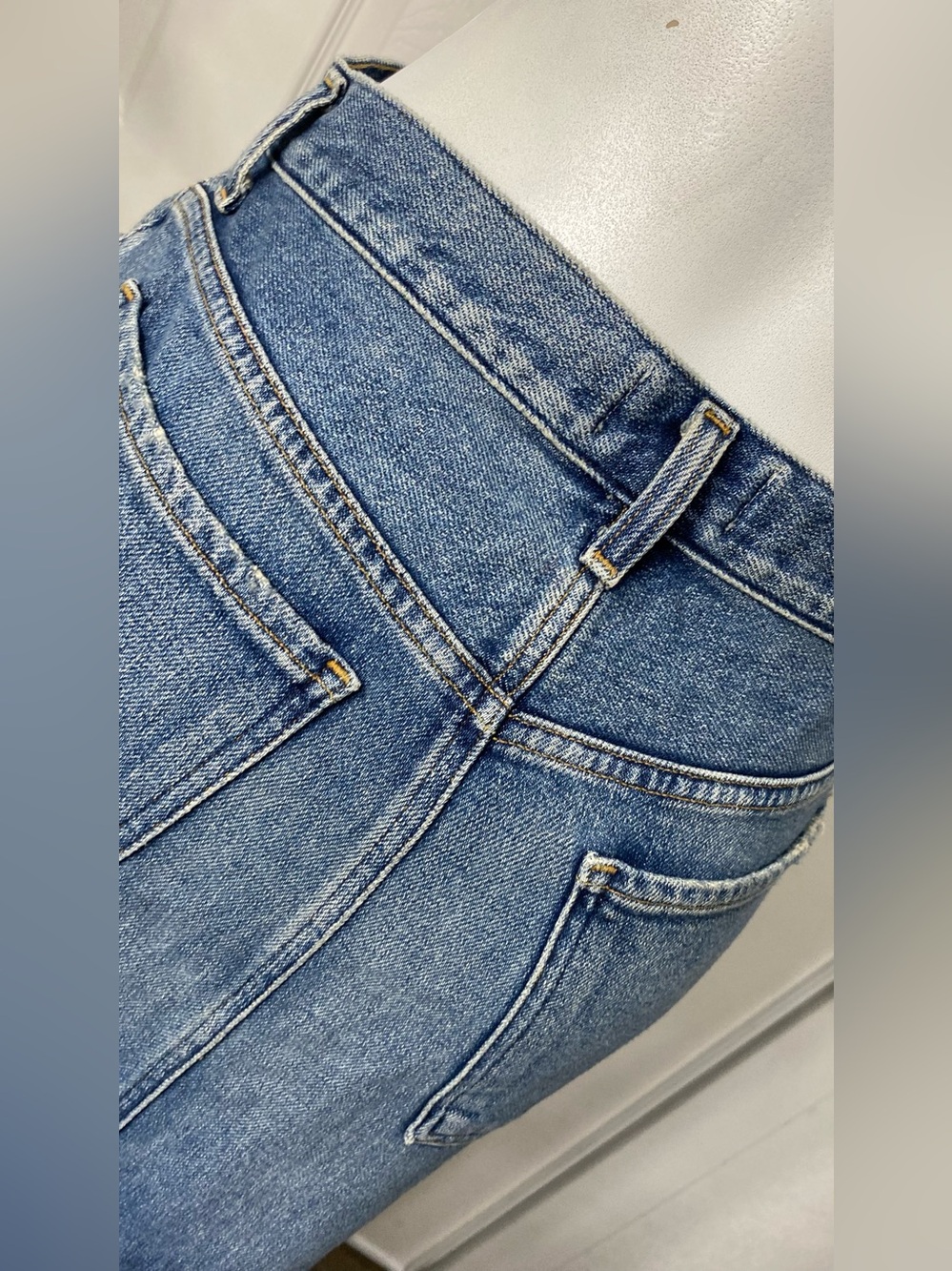 Agolde Light Blue Straight-Leg Denim Skirt with Center Slit - Picture 6 of 11